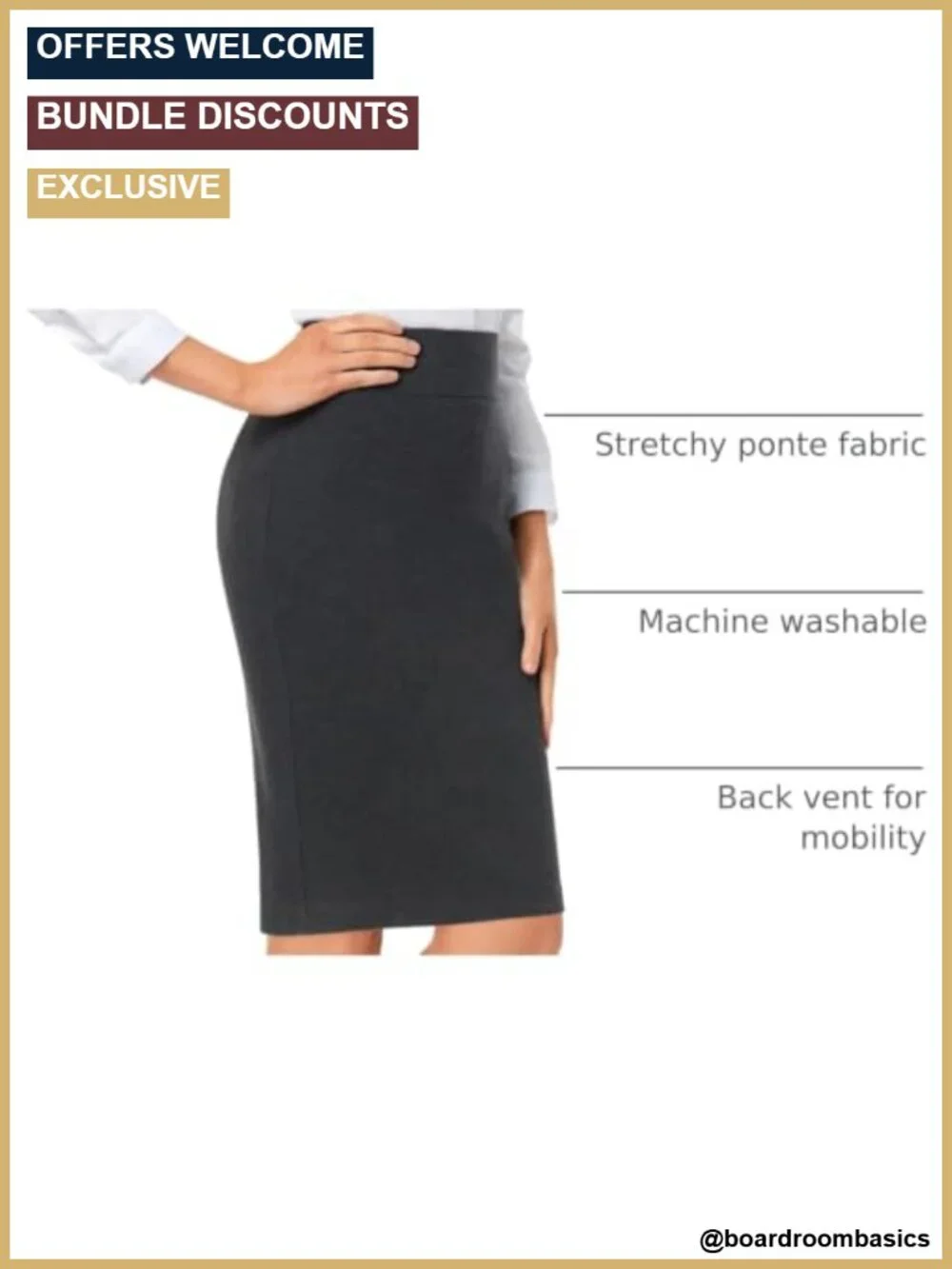 Stretch Ponte Pencil Skirt Knee Length High Waist Midi Bodycon Office Work